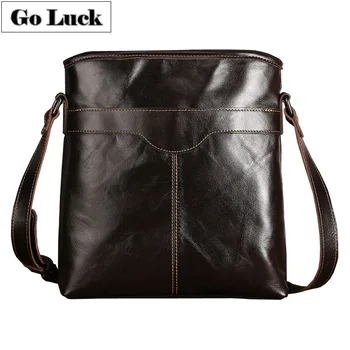 

GO-LUCK Brand Genuine Leather Casual Business Men Crossbody Shoulder Bag Men's Cowhide Messenger Bags Male Ipad Zipper Pack