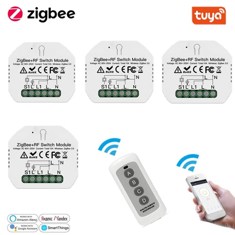 

Релейный выключатель Tuya Smart Life ZigBee 3,0 RF, модуль автоматизации, дистанционное управление освещением для Google Alexa, умного дома