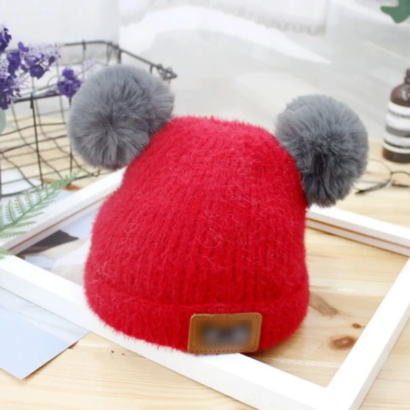 Fashion Patchwork Pompom Kids Hats Casual Girls&Boys Knitt Caps Winter Elastic Beanies Caps