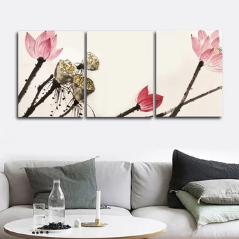 

Ink Lotus Wall Pictures Poster Print Canvas Painting Calligraphy Decorative for Living Room Bedroom Home Decor Frameless