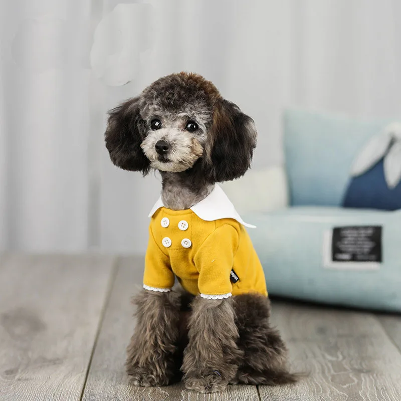 Одежда для собак на осень и зиму, модели теплых яиц, воротник на пуговицах, облегающий свитер, милая маленькая домашняя собака, одежда - Цвет: Цвет: желтый