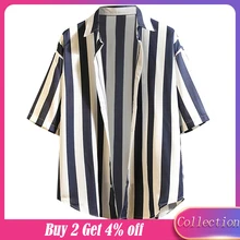Новинка, мужская летняя Свободная Повседневная черно-белая полосатая рубашка с коротким рукавом размера плюс, Ropa de hombre