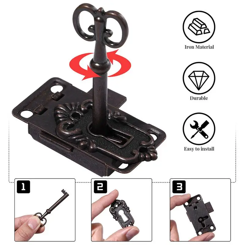 Vintage Cabinet Lock cabinet door lock drawer lock antique locks Bronze Padlock Hasp Hook Lock Jewelry Box Latches Decorative Furniture Hardware 6 Sets