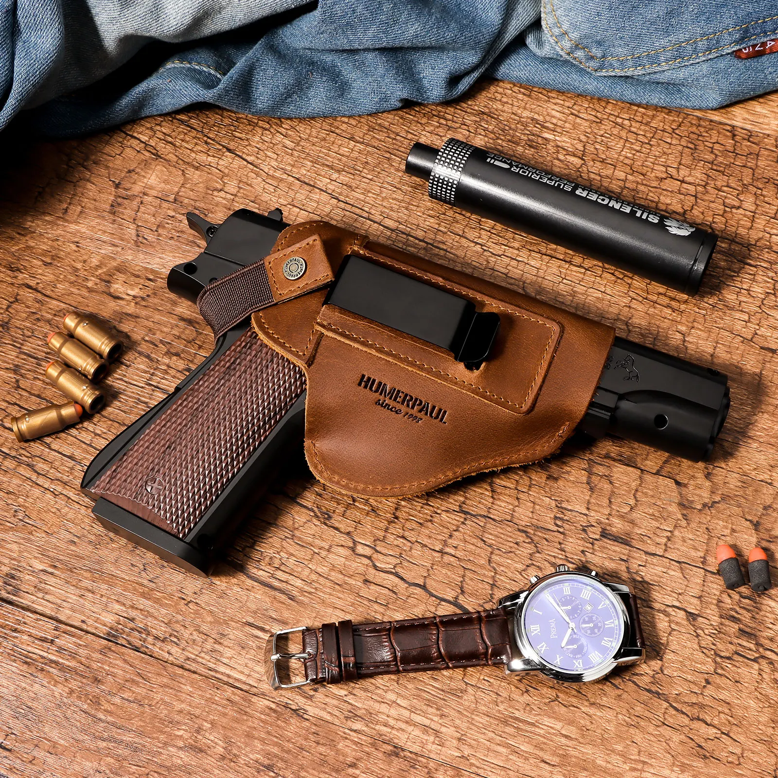 Leather Gun Holster With Concealed Carry Holsters Belt Universal Tactical Gun Case Fit Most Full Size Compact Subcompact Pistol