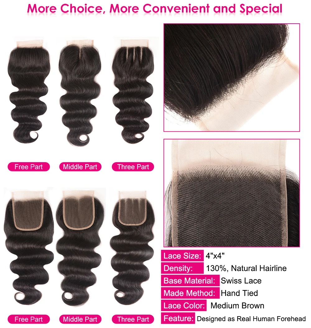 Brazilian Body Wave Closure Pre Plucked 150% Density FreeMiddleThree Part Swiss Lace Closure Julia Remy Human Hair Closure (10)