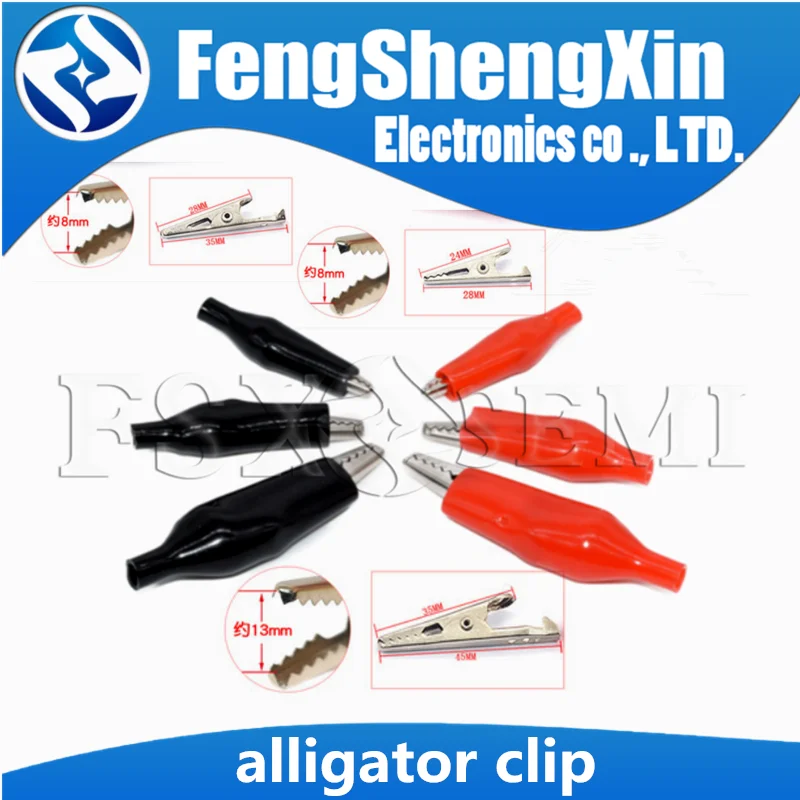 28MM 35MM 45MM Metal Alligator Clip Crocodile Electrical Clamp Testing Probe Meter Black Red with Plastic Boot 10pcs