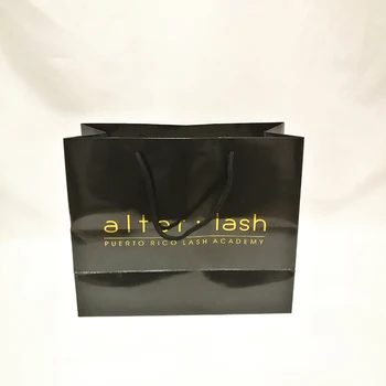 

Wholesales 500pcs/lot Recyclable Luxury Black Glossy Paper Shopping Bag with Cotton Handle for Gifts Shoes Clothing Store Ads