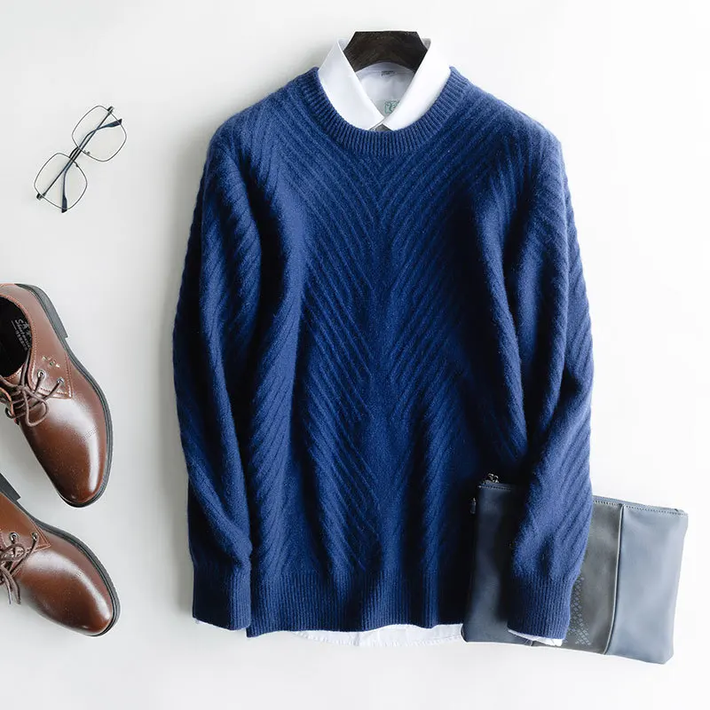 50% OFF Cashmere sweater men's round collar thickened loose pullover autumn and winter new business leisure bottom warm knitted sweate