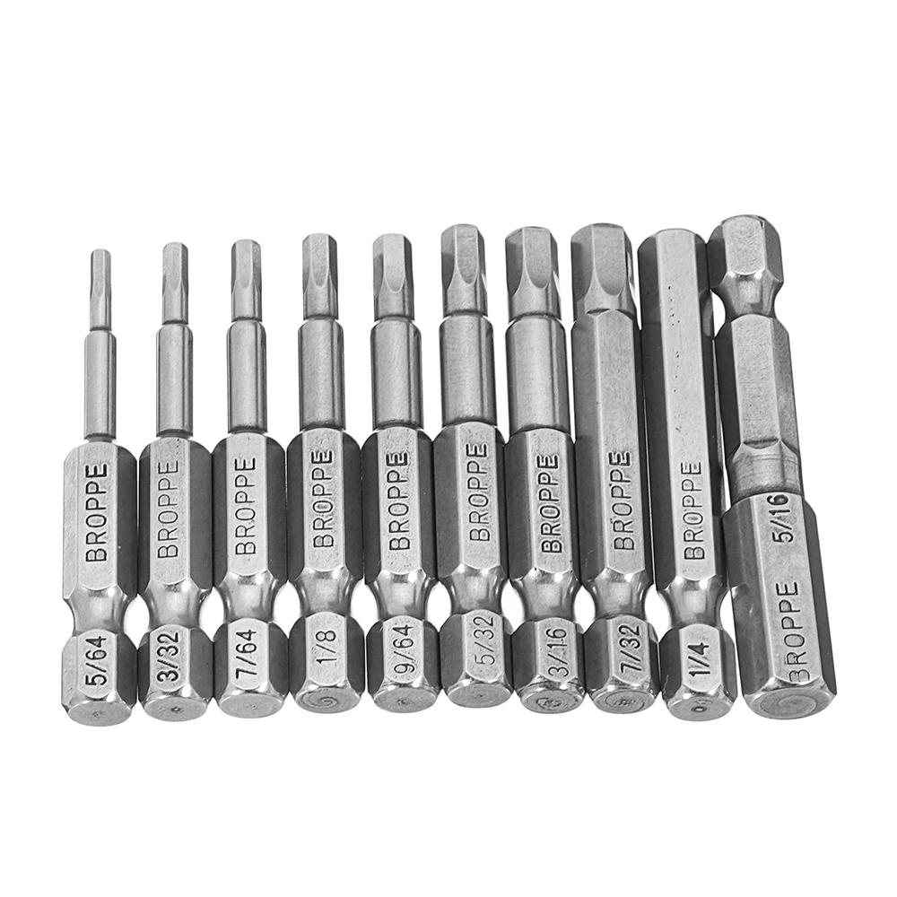 Бит для отвертки Broppe 10 шт. SAE 5/64 5/16 дюйма с шестигранной головкой 1/4 шестигранный