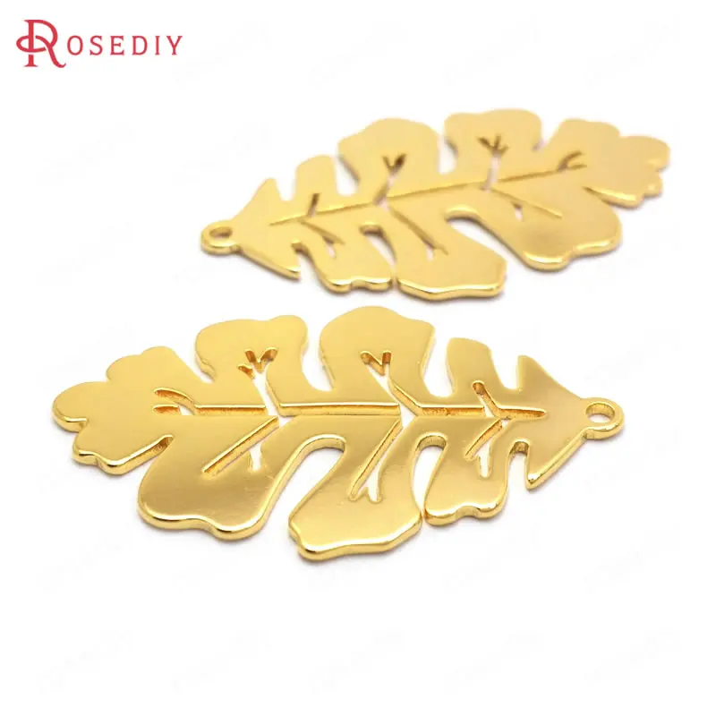 

(37013)8PCS 32x19MM 24K Gold Color Brass Tree Leaf Leaves Charms Pendants High Quality Jewelry Making Supplies