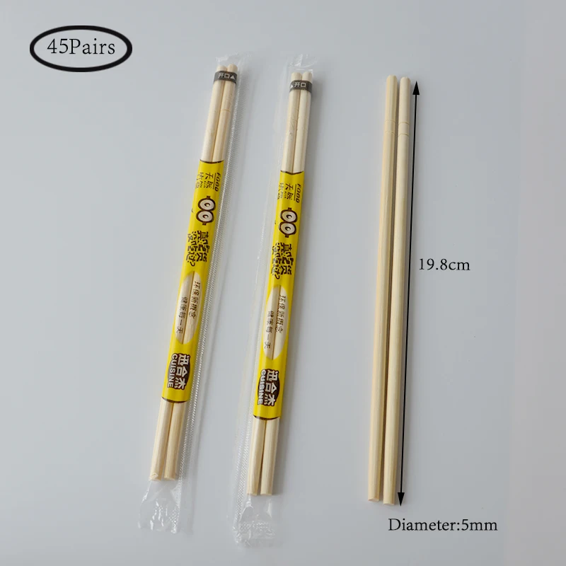 45 Pairs/90Pcs Chinese Disposable Bamboo Chopsticks In Bulk 19.8CM Restaurant Independent Packaging Sticks Kitchen Accessories