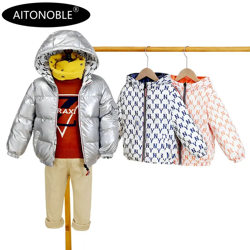 NEW ARRIVAL Aitonoble New Kids Down Jacket Reversible Parkas Children Down Coats and Parkas Double Side Wearing Long Coat