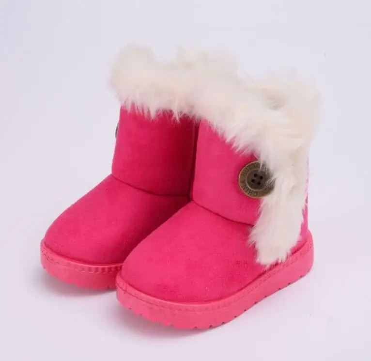 Теплые детские зимние сапоги для детей; Новинка; зимняя детская обувь принцессы для малышей; нескользящие красивые ботинки на плоской подошве с круглым носком для маленьких девочек - Цвет: Rose
