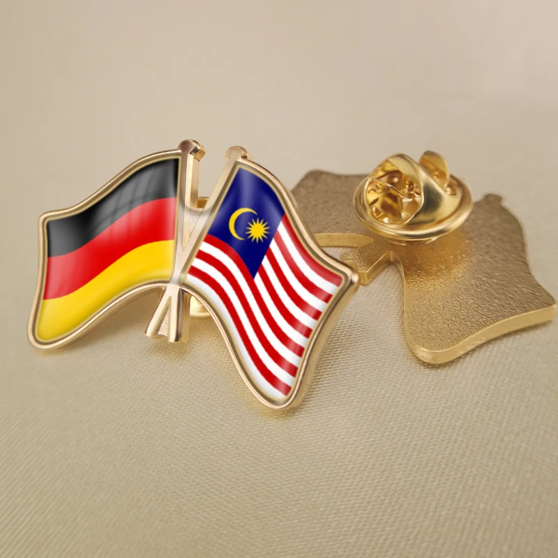 

Germany and Malaysia Crossed Double Friendship Flags Lapel Pins Brooch Badges