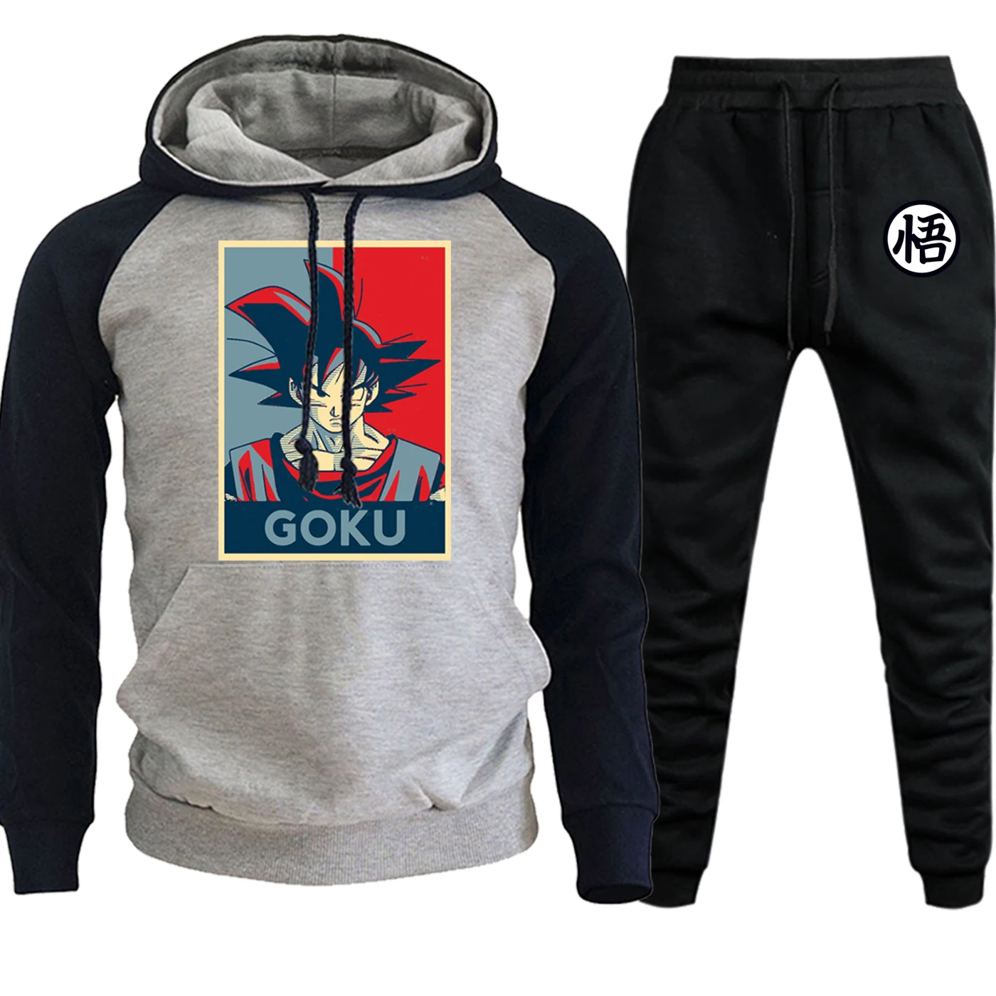 Dragon Ball уличная Мужская толстовка реглан осень зима японский аниме спортивный костюм флисовый пуловер+ брюки комплект из 2 предметов - Цвет: 9dark blue gray-6