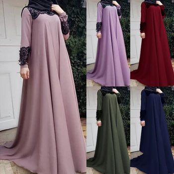 

Plus Size S-5XL Dubai Arab Muslim Dresses Women Islam A-line Big Swing Maxi Dress Splice Loose Ramadan Turkish Islamic Clothing