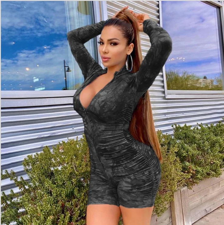 New sexy early autumn jumpsuit shorts with high waist and buttocks athletic pants with long sleeves and tight jumpsuit ladies shorts Shorts