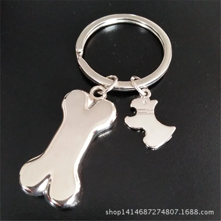 Currently Available Wholesale Metal Creative Pet Shop Small Gifts Cartoon Animal Puppy Bone Environmentally Friendly Key Chain C
