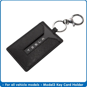

For Tesla Model3 Leather Key Card Holder Protector Cover Key Chain Model 3 Card Holder Key Ring Bag Chain Clip Case Black Key