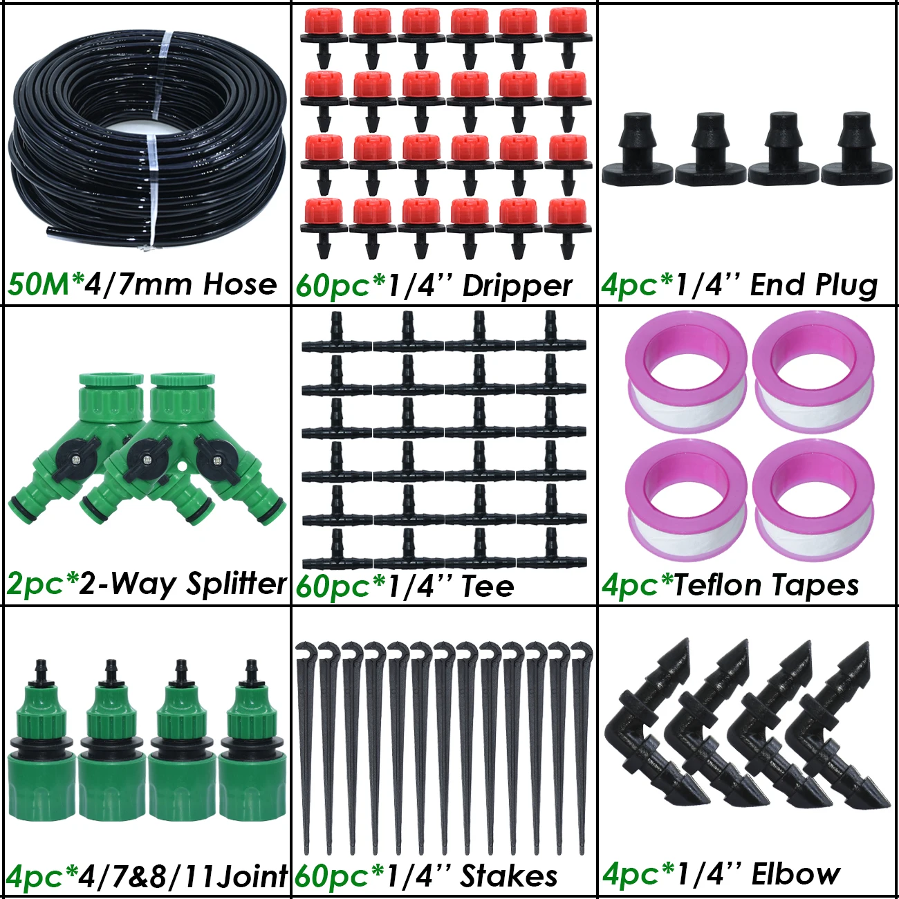SPRYCLE 5-60M 1/4'' Tropfbewässerung Gartenbewässerung Kühlsystem Kit Splitter 4/7mm Micro Mist Spray Dripper Gewächshaus – Detail 7