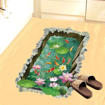 

3D Wall Sticker Nanometer Non-slip Anti-Abrasion Fishpond Floor Posters Plant Bathroom Decor Kitchen Stickers Wall Painting