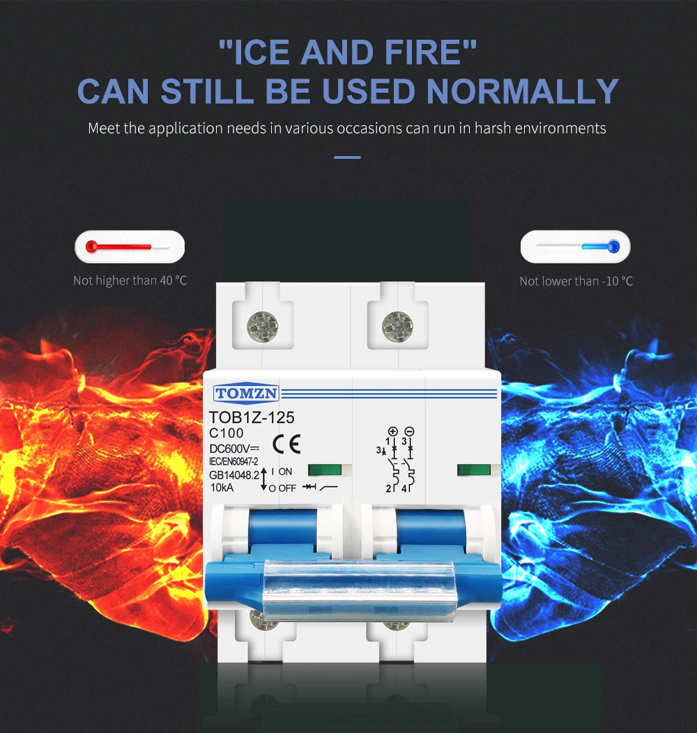 Description Picture 6 of item2P 80A 100A 125A DC MCB 600V Circuit breaker FOR PV System C curve MCB Battery Main Switch