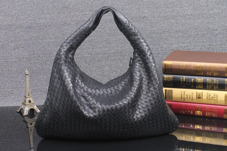 

Women Large Tote Purse Genuine Leather Brand Designer Sheepskin Weave Shoulder Bag High Quality Knitting Leather Female Bag