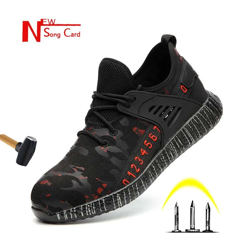 

New song card Safety Work Shoes 2019 Fashion Men Camouflage Safety Sneakers Steel Toe Cap Anti-Smashing Construction Work Boots
