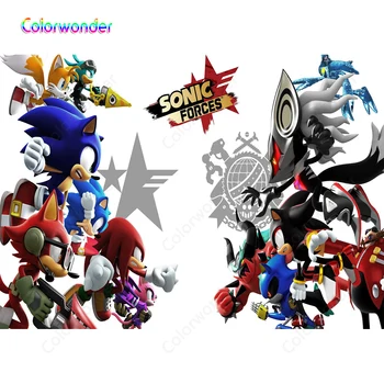 

White Backgrounds Grey Stars Blue Sonic and Friends Fighting with Others Game World Backdrops for Kids Birthday Party Decoration