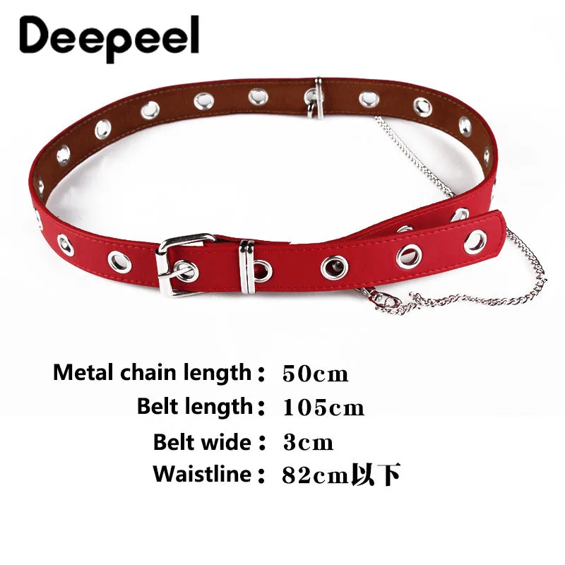 Deepeel 1 шт. женский пояс из искусственной кожи в стиле панк с металлической пряжкой, декоративный одинарный ремень с пряжкой и цепочкой в готическом стиле YK761