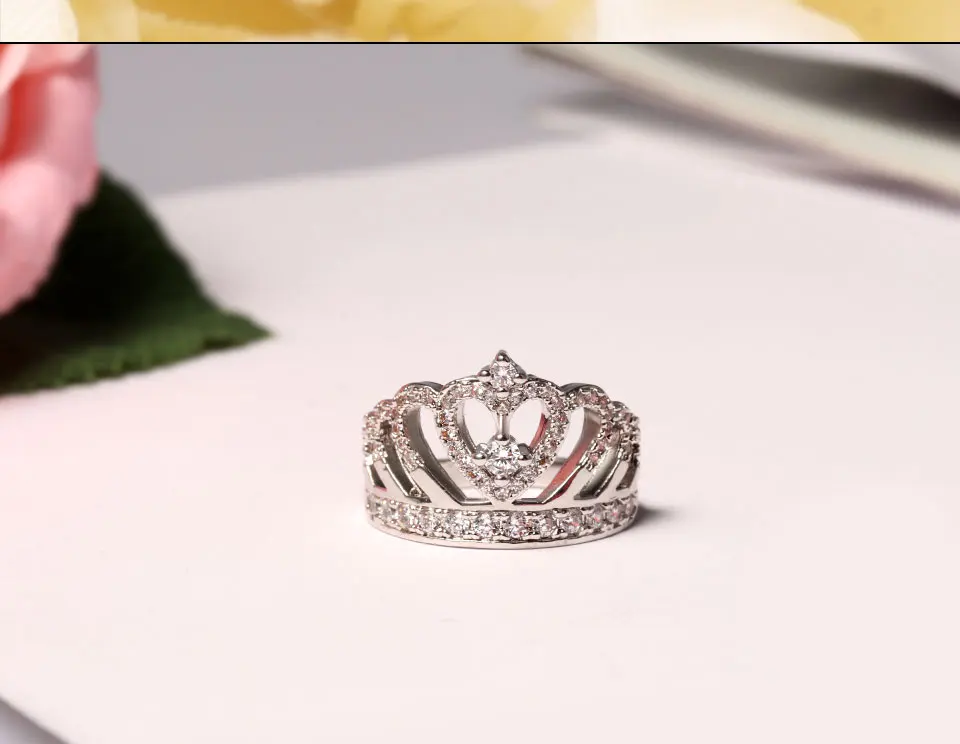 ZWCX Новая мода Роскошные AAA Циркон Корона кольцо для женщин Девушка Свадебная вечеринка Элегантный Романтический Кристалл кольца подарок ювелирные изделия оптом
