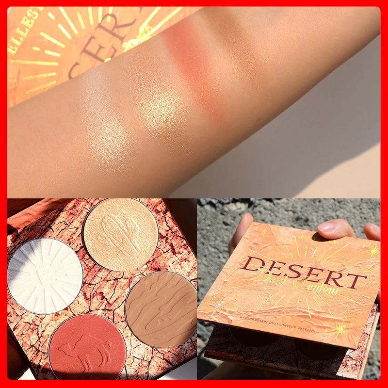 CH051 4 Colors Highlighter Palette Face Contour Makeup Powder Golden Bronzer Natural Blusher Professional Cosmetics | Красота и