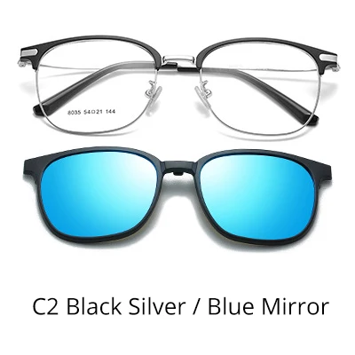 C2 Black Silver-Blue Два Oclock Высокое качество TR90 очки по рецепту с магнитным зажимом на 2 в 1 близорукость очки таможня 0 градусов Z8035 - Цвет линз: C2 Black Silver-Blue
