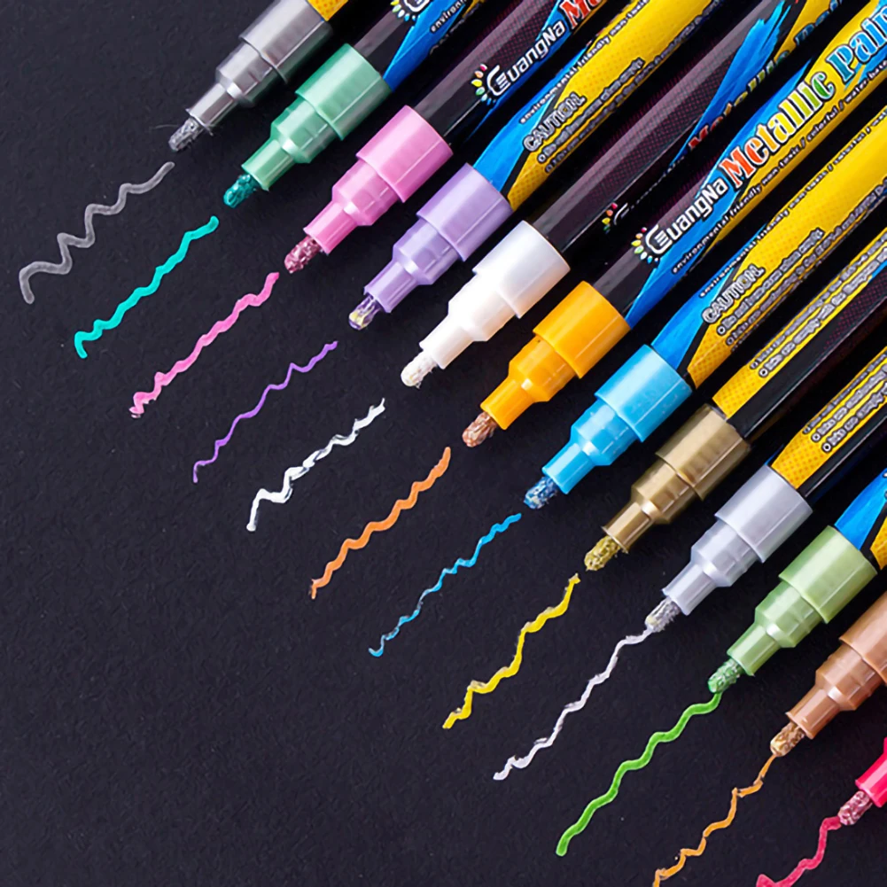 Metálicos para Cartões Carta de Assinatura de Escrita Cores Metálico Marcador Canetas 0.7mm Extra Pintura Marcadores Permanentes 18 5 Material escolar e de escritório