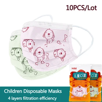 

20PCS Kids Mouth Masks Face Mask Disposable Mask Filter 4-layer Anti-Dust Nonwoven Cloth Masks Earloops Masks Cartoon Pink