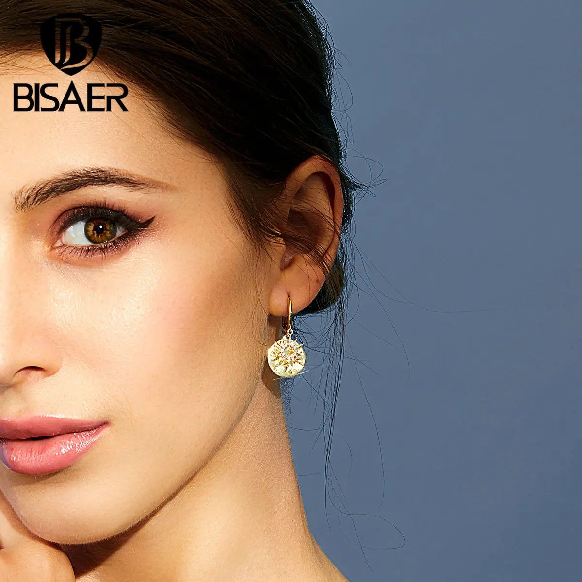 Серьги в виде звезд, BISAER, 925 пробы, серебро, светящиеся, кубический циркон, геометрические, висячие серьги для женщин, Стерлинговое Серебро, ювелирное изделие EFE260