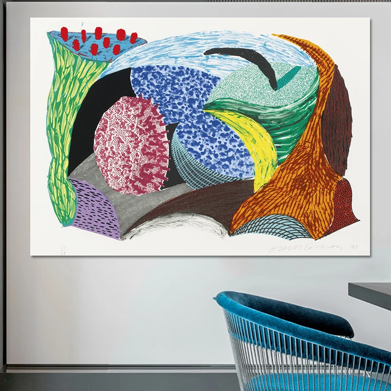 David Hockney Blue Hang Cliff(lithograph And Screenprint) Canvas Painting Print Poster For Living Room Wall Abstract Art Décor