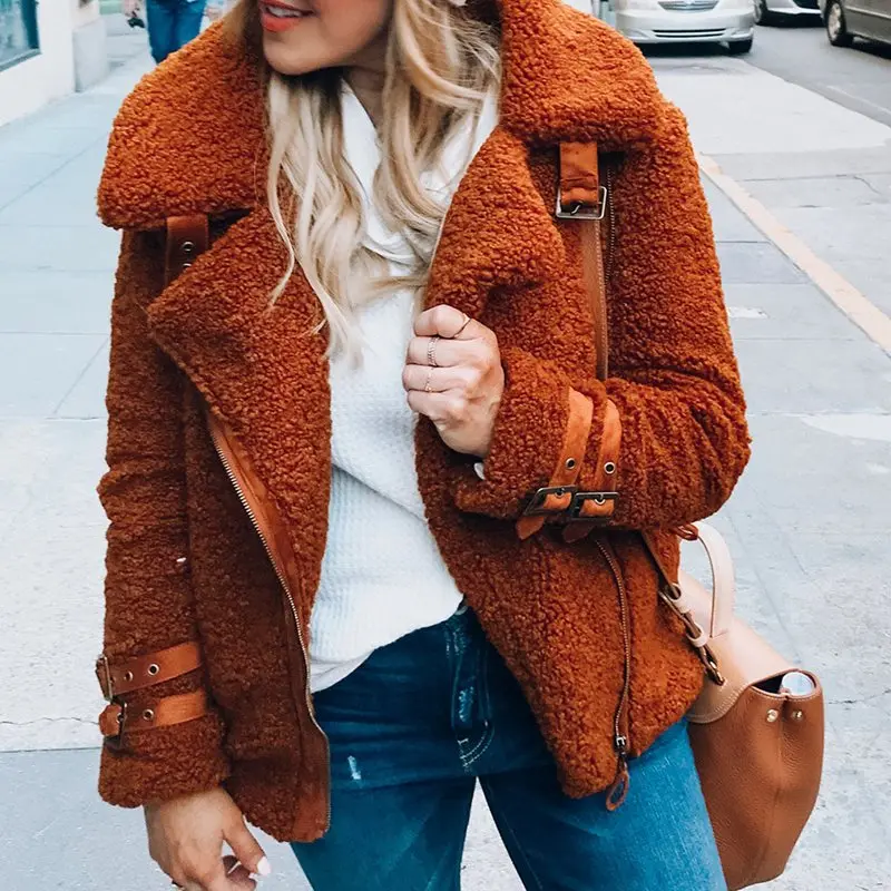 

Casual Fake Faux Fur Fluffy Teddy Coat Jacket Women Autumn Winter Warm Female Plus Size 3XL Plush Teddy Bear coat outwear 2019