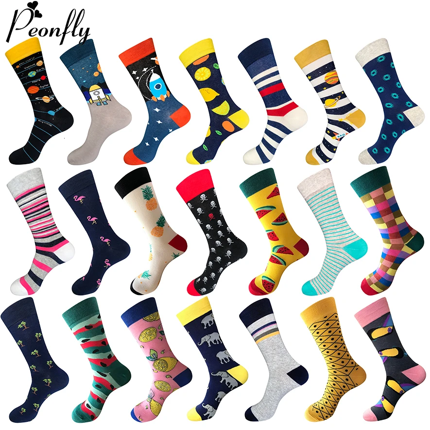 PEONFLY 80% хлопок мужские носки Harajuku цветные Мультяшные забавные Kawaii фламинго
