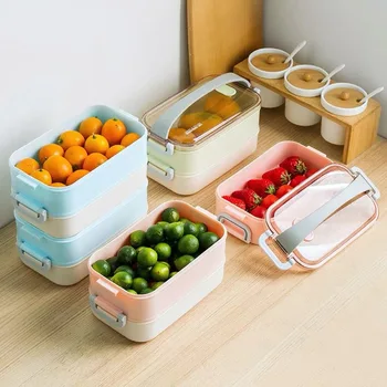 

Plastic Double Layer Refrigerator Fruit Freshness Box May Be Microwave Oven Bento Box Small Lunch Box Food Storage Box Students