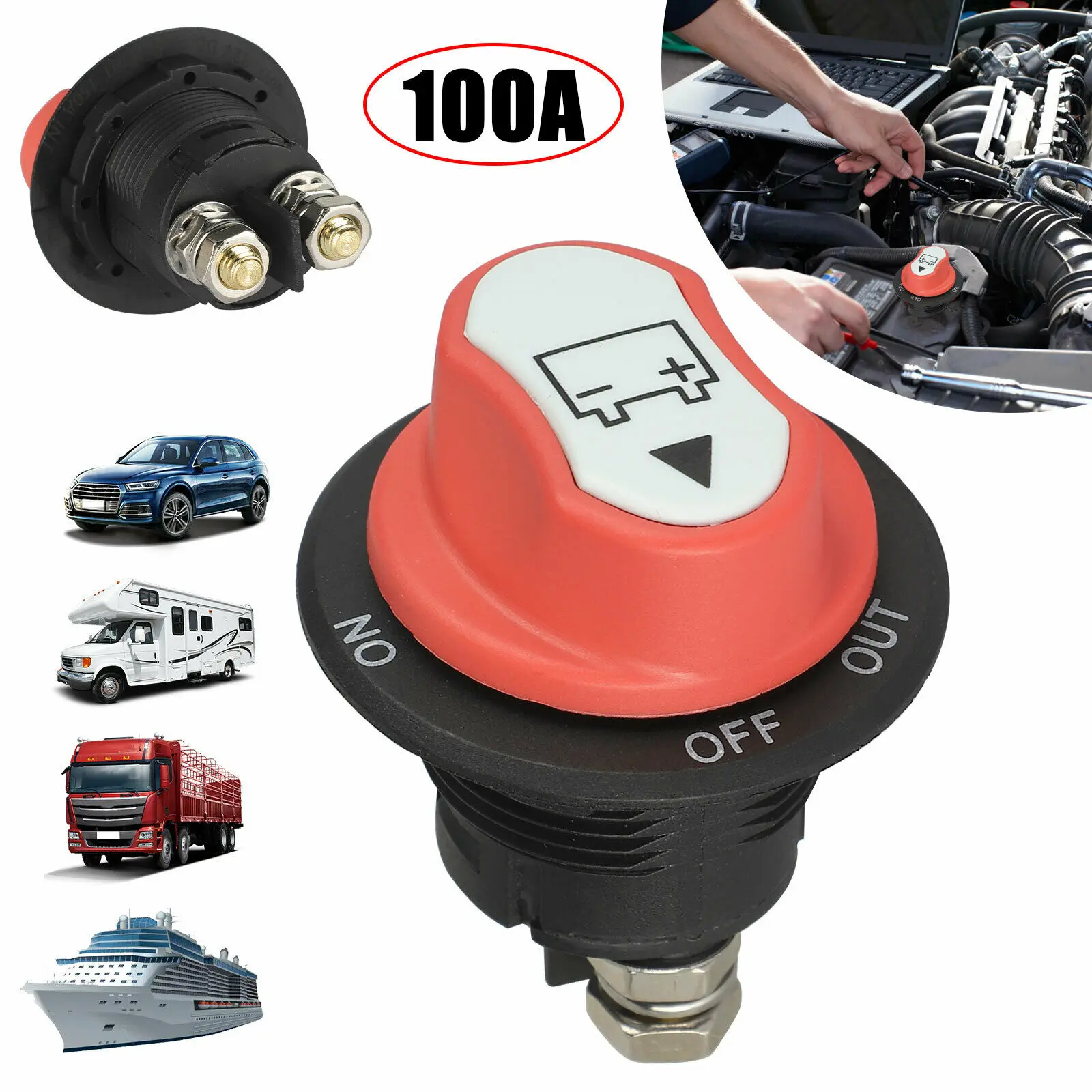 100A 200A Battery Isolator Switch Disconnect Power Cut Off Kill for Car