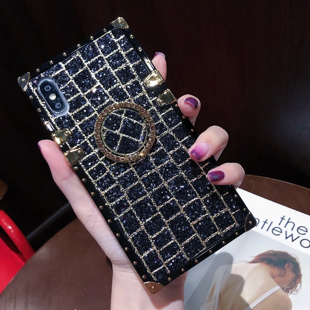 Case For iPhone 11 Pro Max 11 Pro Covers Korean Square Glitter Sequins Ring stand Case For iPhone Xr X Xs Max 7 8 6S Plus Cover (7)