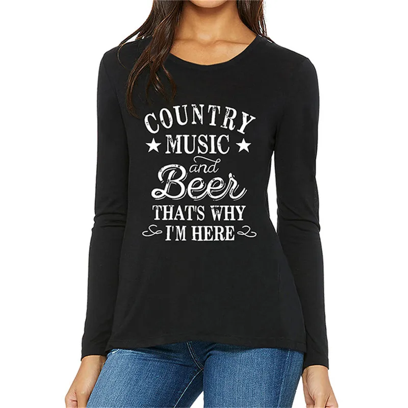 Country Music And Beer Letter Print Women Tshirts Cute Graphic T-shirt O-neck Long Sleeve Casual Harajuku Summer Club T shirt Country Music And Beer Letter Print Women Tshirts Cute Graphic T-shirt O-neck Long Sleeve Casual Harajuku Summer Club T shirt