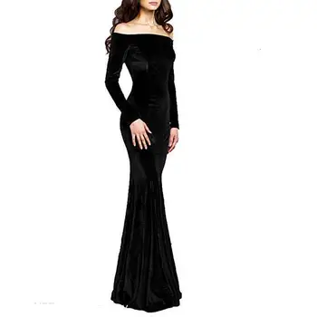 

BGW 2020 Evening Dresses Boat Neck Off Shoulder Long Sleeves Jersey Mermaid Formal Party Women Dress Zipper Back