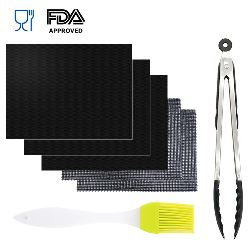 

7pcs BBQ Grill Mat Non Stick Grill Mats Baking Mats BBQ Tong And Silicon Brush Bbq Accessoriess Set For Meat Vegetable