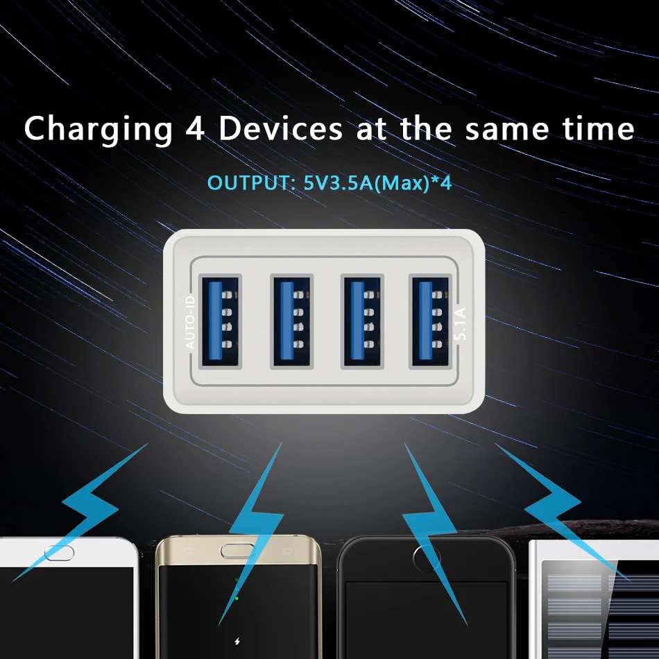 CinkeyPro 4-Порты USB Зарядное устройство для iPhone samsung XiaoMi 5 V/3.4A зарядки мобильного телефона, Универсальные наушники Быстрая зарядка настенный адаптер