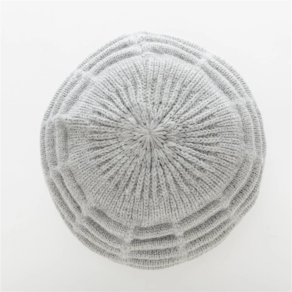 BEFORW New Knitted Warm Winter Wool Hats For Women Classic French Plus Velvet Beret Jacquard Casual Caps - Цвет: Серый