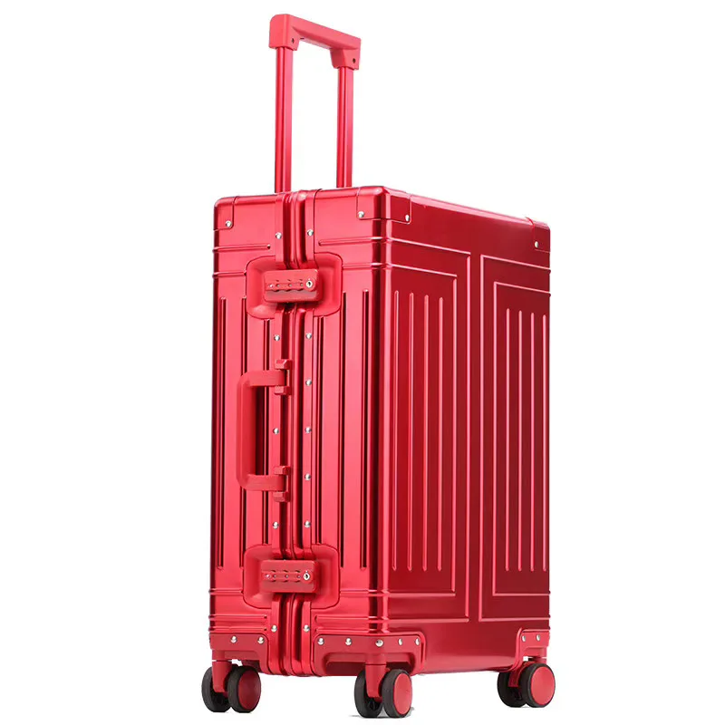 Pull Bar Suitcase 20"24"26"29" Inch Aluminum Waterproof Metallic Cabin Luggage Trolly Bag With Wheels