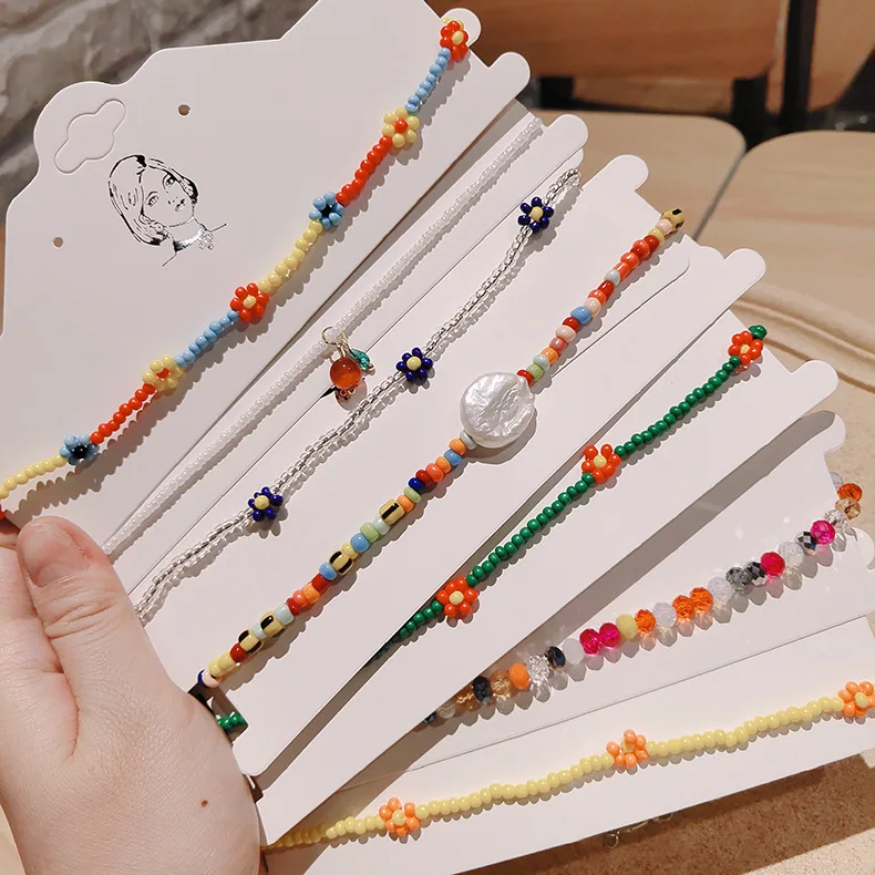 Beaded Necklace Aesthetic-Accessories Flowers Choker Hand-Woven Women Kpop Clavicle Chic