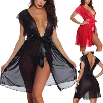 

Sexy Women Casual Sleepwear Nightgown Summer Slip Dress Lace Home 1pc Robe Bathwear Sleepingwear Lingerie Open Back Night Suit